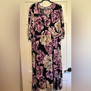 Catherines Black and Purple Floral Midi Dress